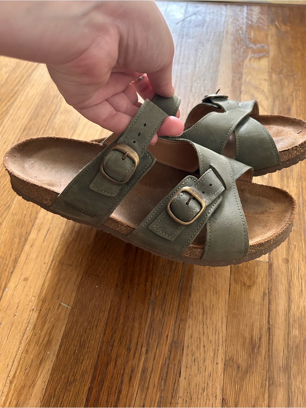 Stegmann Olive Green Buckle Slide Sandals